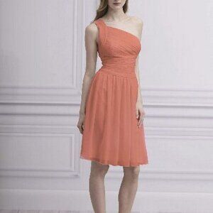 Monique Lhuillier Coral Pleated One-Shoulder Dress